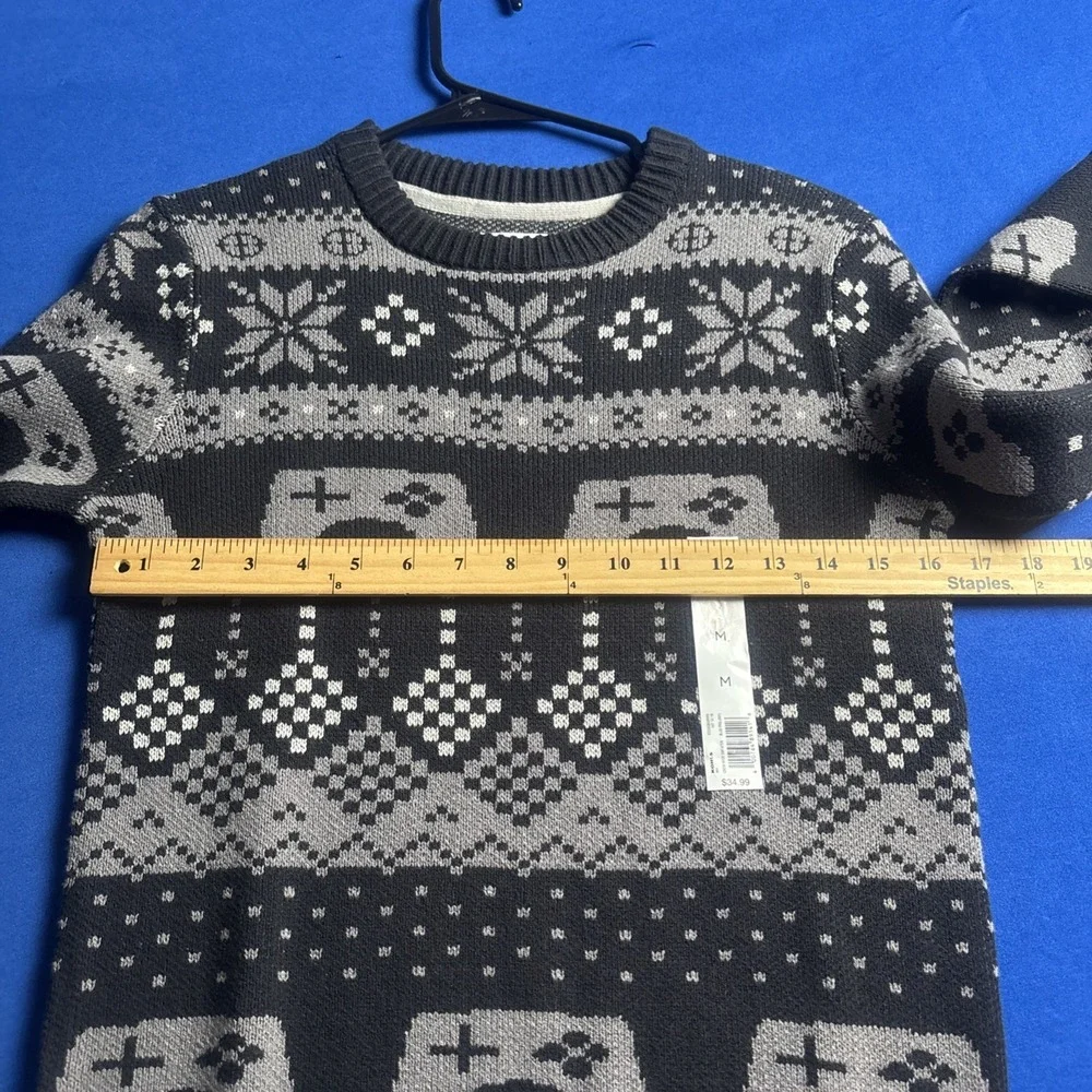 Holiday Boys Medium 10/12 Ugly Christmas Sweater Gamer Black/Gray New